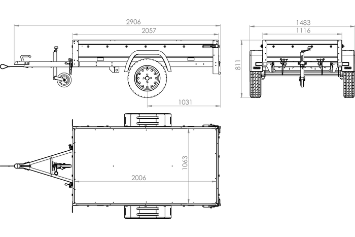 Remorque automobile Garden Trailer 200 KIPP 200 x 106 cm avec bâche haute, arceau et roue jockey PTAC 500 kg – Image 2