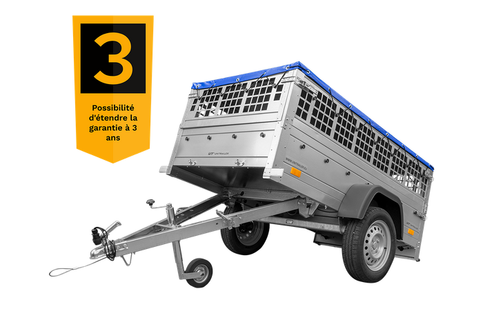 Remorque grillagée 200×106 avec bâche plate bleue, ridelles grillagées et roue jockey – Garden Trailer 200 KIPP – Image 3