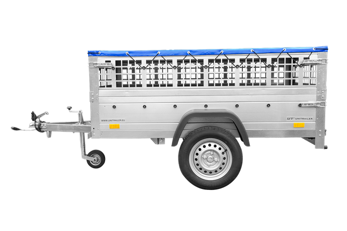 Remorque grillagée 200×106 avec bâche plate bleue, ridelles grillagées et roue jockey – Garden Trailer 200 KIPP – Image 4