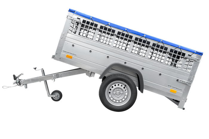 Remorque grillagée 200×106 avec bâche plate bleue, ridelles grillagées et roue jockey – Garden Trailer 200 KIPP – Image 5