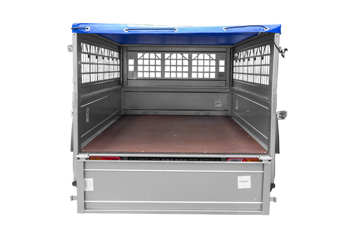 Remorque grillagée 200×106 avec bâche plate bleue, ridelles grillagées et roue jockey – Garden Trailer 200 KIPP – Image 7