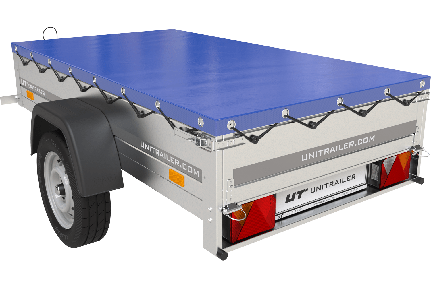 Remorque Garden Trailer 200 Kipp avec roue jockey et bâche plate bleue – Image 5