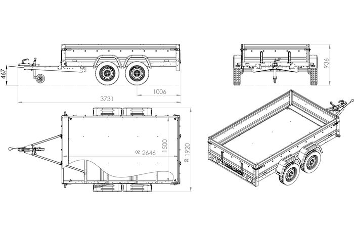 Remorque voiture 2 essieux 264×150 EXPERT 2615/2 PTAC 750 KG – Image 2