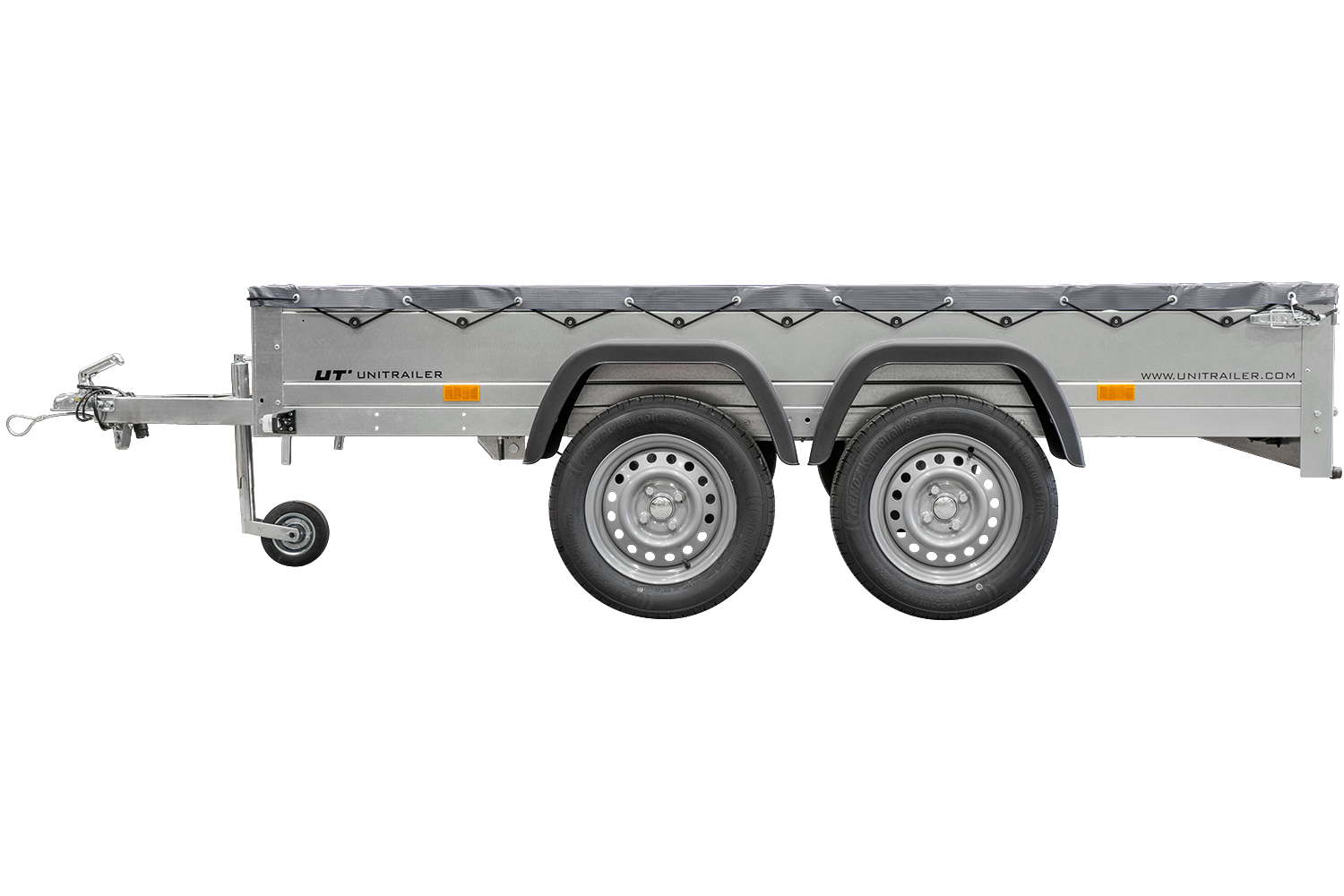 remorque unitrailer 264/2 kipp avec roue jockey, tige de support de bâche et bâche plate grise – Image 2