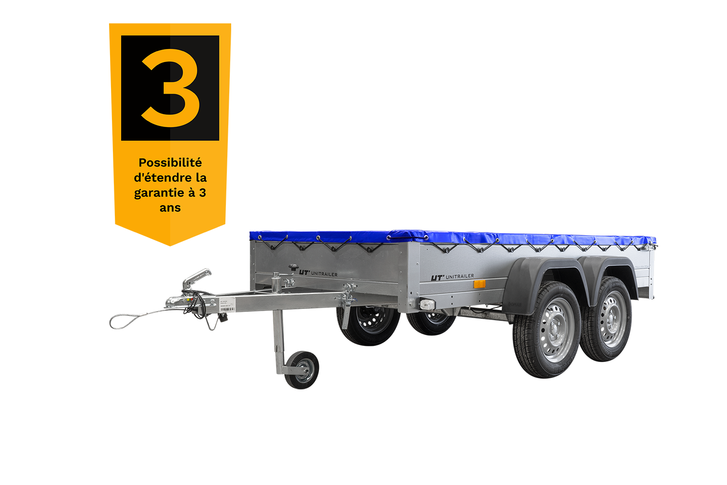 unitrailer 264/2 kipp avec roue jockey, tiges de support et bâche plate bleue – Image 13