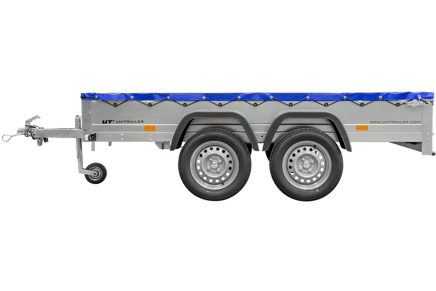 unitrailer 264/2 kipp avec roue jockey, tiges de support et bâche plate bleue – Image 11