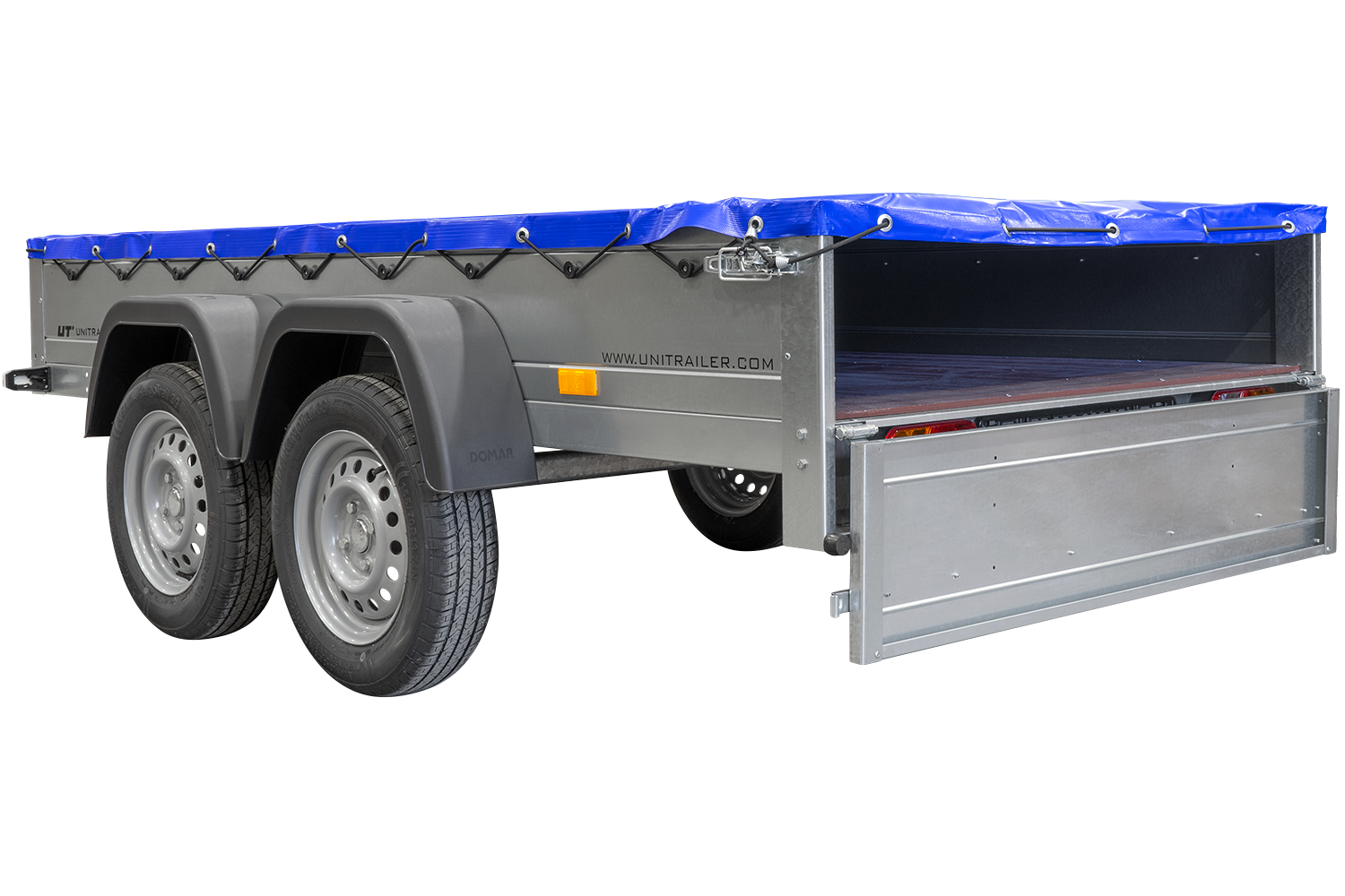unitrailer 264/2 kipp avec roue jockey, tiges de support et bâche plate bleue – Image 9